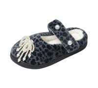 Women's Fuzzy Mule Slippers, Leopard Print Fluffy Open Back House Slippers with Rhinestone Bow & Sparkly Strap, Closed Toe Warm Indoor Slippers for Ladies, Non Slip Soft Sole Home Shoes