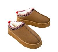 Women's Fuzzy Platform Slippers, Plush Fur Lined Warm Winter House Shoes, Fashion Comfortable Anti-Slip Indoor Outdoor Mini Short Ankle Boots,Brown02,5 UK