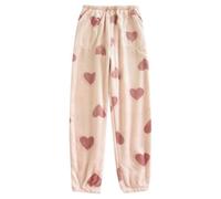 Womens Fuzzy Pyjama Bottoms Pants Soft Fleece Pj Pants Warm Comfy Lounge Pants Sleepwear Joggers Cute Kawaii Love Pattern with Pockets