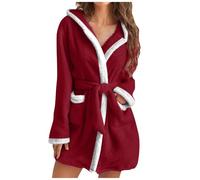 Womens Fuzzy Robes Hooded Short Robe Fall Winte Mid Length Bathrobe Belted Soft Bath Robes Plush Robe with Pockets Winter Spa Robes Velvet Sleepwear Sashes Nightgowns
