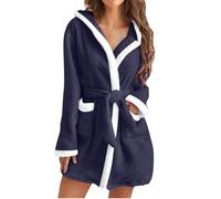 Womens Fuzzy Robes Hooded Short Robe Fall Winte Mid Length Bathrobe Belted Soft Bath Robes Plush Robe with Pockets Winter Spa Robes Velvet Sleepwear Sashes Nightgowns
