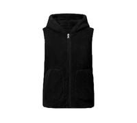 Womens Fuzzy Sherpa Fleece Gilet with Hood - Soft Sleeveless Classic Fit Solid Color Warm Bodywarmer Vest with Zip up Pockets