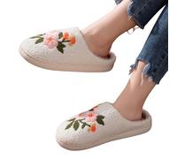 Women's Fuzzy Slippers Comfortable Soft Sole Home Shoes Floral Design Ideal for Indoor and Outdoor Use Perfect for Ladies and Couples (White, 44)