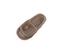 Womens Fuzzy Slippers Heart Pattern Metal Shape Soft Comfy Slippers Open Toe Slip On Memory Foam House Shoes