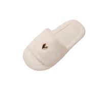 Womens Fuzzy Slippers Heart Pattern Metal Shape Soft Comfy Slippers Open Toe Slip On Memory Foam House Shoes