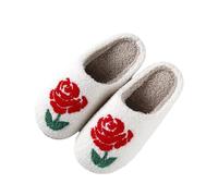 Women's Fuzzy Slippers Indoor Outdoor Comfortable Soft Sole Home Shoes with Floral Design for Ladies and Couples3 White