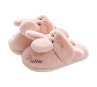 Women's Fuzzy Slippers Kawaii Bunny House Slippers Closed, red, 4 UK
