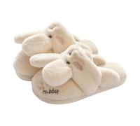 Women's Fuzzy Slippers Kawaii Bunny House Slippers Closed, White, 8 UK