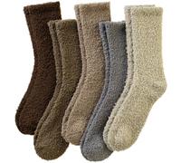 Womens Fuzzy Socks Warm Fluffy Winter Cozy Thick Plush Microfiber Slipper Soft Home Sleeping Socks 5 Pairs, Solid Color-05, One size