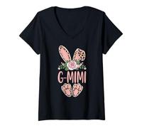 Women's G-Mimi Cute Leopard Bunny Ears Floral Easter V-Neck T-Shirt