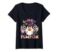 Womens G Mom of The Little Pumpkin Halloween Spooky Ghost V-Neck T-Shirt