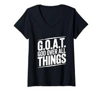 Womens G.O.A.T. God Over All Things Inspirational Quote V-Neck T-Shirt