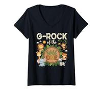 Women's G-Rock of The Wild One Safari First Birthday V-Neck T-Shirt