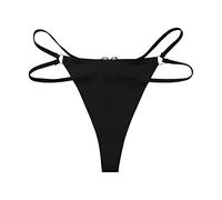 Women's G-Strings Women Sexy Double Strap Love Buckle Ice Silk Thong Womens Full Briefs Cotton Ladies Briefs Cotton (Black, M)