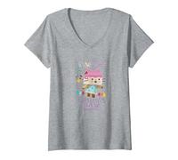 Women's Gabby's Dollhouse Baby Box Glitter Makes Everything Better V-Neck T-Shirt, Heather Grey, Small