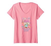 Women's Gabby's Dollhouse Baby Box Glitter Makes Everything Better V-Neck T-Shirt, Pink, X-Large