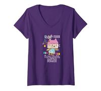 Women's Gabby's Dollhouse Baby Box Glitter Makes Everything Better V-Neck T-Shirt, Purple, Medium