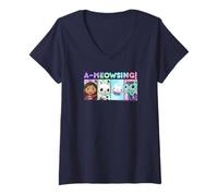 Women's Gabby's Dollhouse Group Box Up A-Meowsing! V-Neck T-Shirt