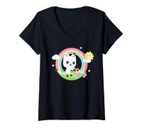 Women's Gabby's Dollhouse Pandy Paws Rainbow Celebration V-Neck T-Shirt