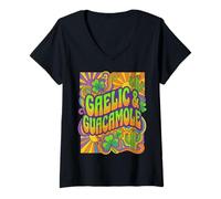 Women's Gaelic & Guacamole Retro 70s Hippie Half Mexican Irish Funny V-Neck T-Shirt