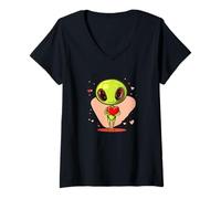 Womens Galactic Valentine's Alien for an Interstellar Romance V-Neck T-Shirt