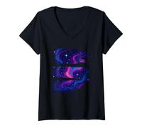 Womens Galaxy Brush Stroke Set Stars V-Neck T-Shirt