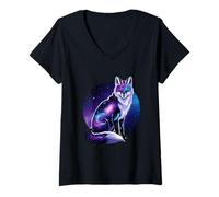 Womens Galaxy Fox Celestial Cosmic Beauty V-Neck T-Shirt