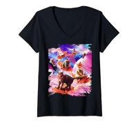 Womens Galaxy Laser Cat Bacon - Space Bacon Cats V-Neck T-Shirt
