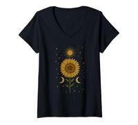 Womens Galaxy Radiant Sunflower Cosmic Vibes Retro Vintage V-Neck T-Shirt