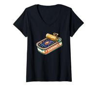 Women's Galaxy Sardines Cosmic Surreal Space Retro Tin Canned Fish V-Neck T-Shirt