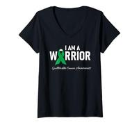 Womens Gall Bladder Cancer Awareness Kelly Green Ribbon Apparel V-Neck T-Shirt