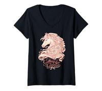 Women's Gallop and Glam Derby Horse Floral Design V-Neck T-Shirt