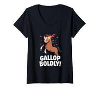 Womens Gallop Boldly Flaming Chinese Zodiac Horse 2026 New Year V-Neck T-Shirt
