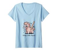 Women's Gallop Smile Repeat Cute Kawaii Pony Art V-Neck T-Shirt
