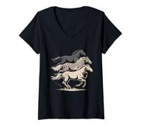 Womens Galloping Horses Trio Western Mustang Spirit V-Neck T-Shirt