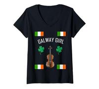 Womens Galway Girl T-Shirt - Men Women Youth Ireland Flag V-Neck T-Shirt