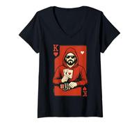 Womens Gambler Poker King Of Hearts Playing Card Game Style V-Neck T-Shirt