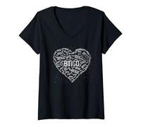 Womens Gambling Heart Bingo Caller Lottery Bingo Player Gift Bingo V-Neck T-Shirt