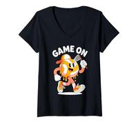 Womens Game On Enthusiastic Sports Cartoon V-Neck T-Shirt