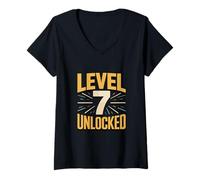 Women's Gamer Birthday Level 7 Unlocked Seventh Party V-Neck T-Shirt