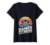 Women's Gamer Fitness Sweat Now Win Later Gaming Workout V-Neck T-Shirt