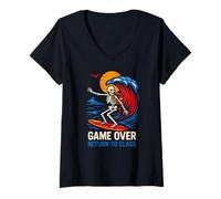 Womens Gamer Game Over Return To Class Retro Boys First Day V-Neck T-Shirt
