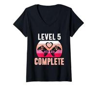 Women's Gamer Girl Level 5 Complete Cute 5th Wedding Anniversary V-Neck T-Shirt