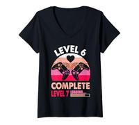 Womens Gamer Girl Level 6 Complete - Cute 6th Wedding Anniversary V-Neck T-Shirt