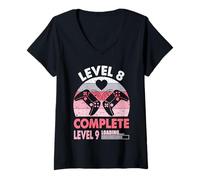 Womens Gamer Girl Level 8 Complete 8 Funny 8th Wedding Anniversary V-Neck T-Shirt