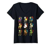 Womens Gamer Halloween Zombie Skeleton Witch Alien Scarecrow Gaming V-Neck T-Shirt