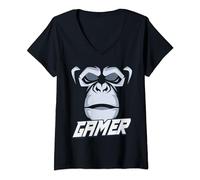 Womens Gamer Urban Gorilla Rage Angry Face Gorilla Urban Graffiti V-Neck T-Shirt