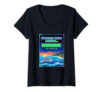 Women's Gamer Vacation Mode Loading Retro Pixel Art Kids Cruise Ship V-Neck T-Shirt