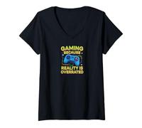 Women's Gaming Because Reality is Overrated Funny Gamer V-Neck T-Shirt