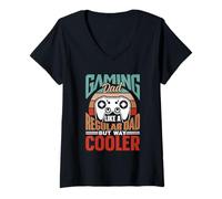 Womens Gaming Dad Like A Regular Dad Only Much Cooler Gamer Gaming V-Neck T-Shirt